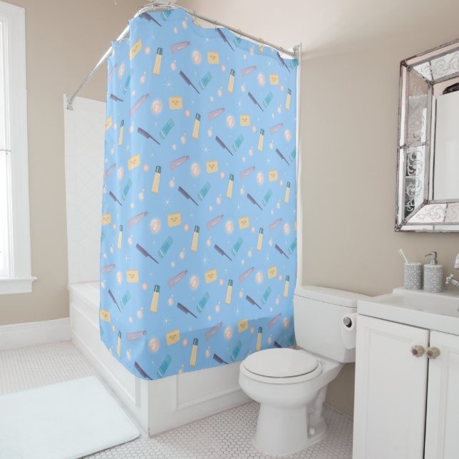 Rideaux De Douche Salle de bain Motif bleu (En situation)