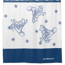 Salle de bain octopus bleu et blanc
