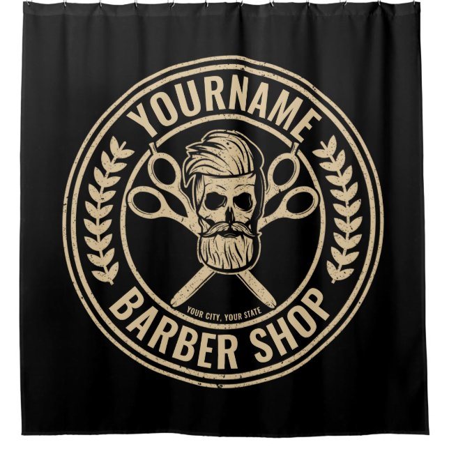 Rideaux De Douche Salon de coiffure personnalisé Skull Rockabilly (Devant)