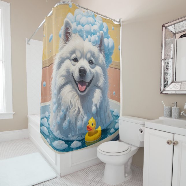 Rideaux De Douche Samoyé Sloppy Sleepy mignon drôle (En situation)