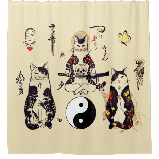 RIDEAUX DE DOUCHE SAMURAI CHAUSSURES EN SKULL, SKELETON, TATOS BOUTT (Devant)