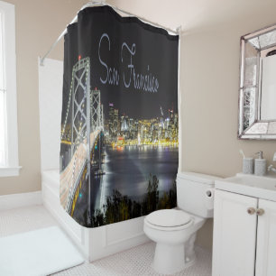 Rideaux De Douche San Francisco Night Sky Line Golden Gate Bridge