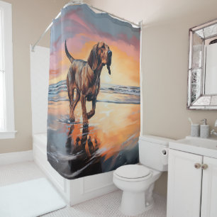 Rideaux De Douche Sandy Paws Bloodhound Dog on Beach Sunset