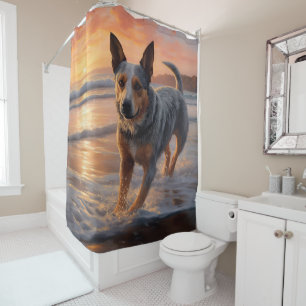 Rideaux De Douche Sandy Paws Bouvier Australien sur la Plage au Couc