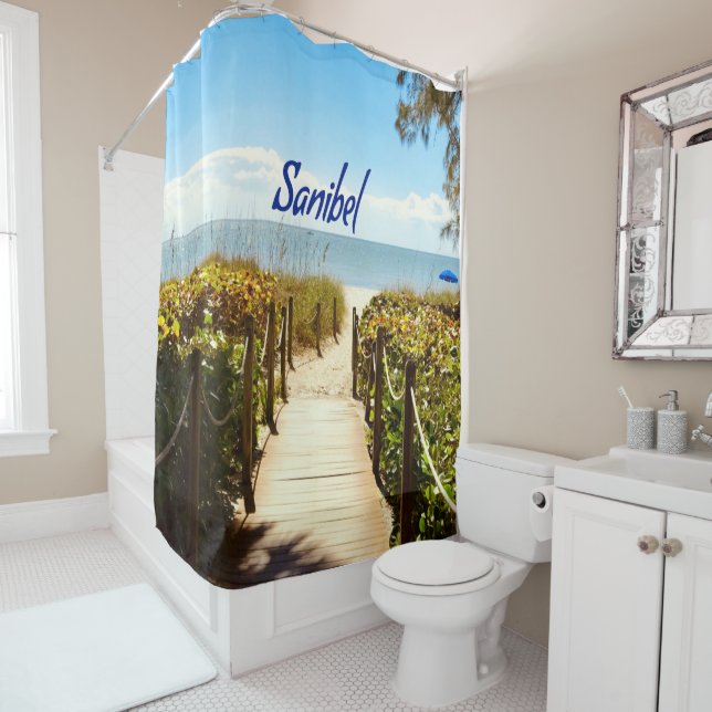 Rideaux De Douche Sanibel Island Plage de Floride Océan (En situation)