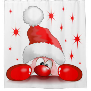 Rideaux De Douche Santa Cartoon Cute Peeking Character © BluedarkArt
