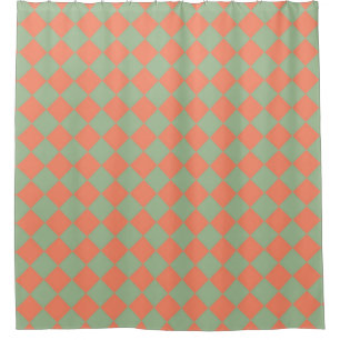 Rideaux De Douche Saumon vert olive rose Checker Motif diamant