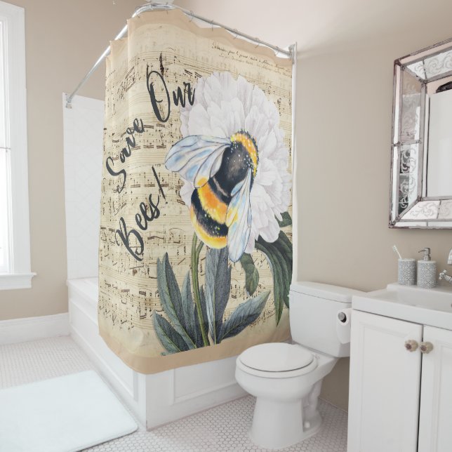 Rideaux De Douche Sauvez notre collage d'abeilles (En situation)