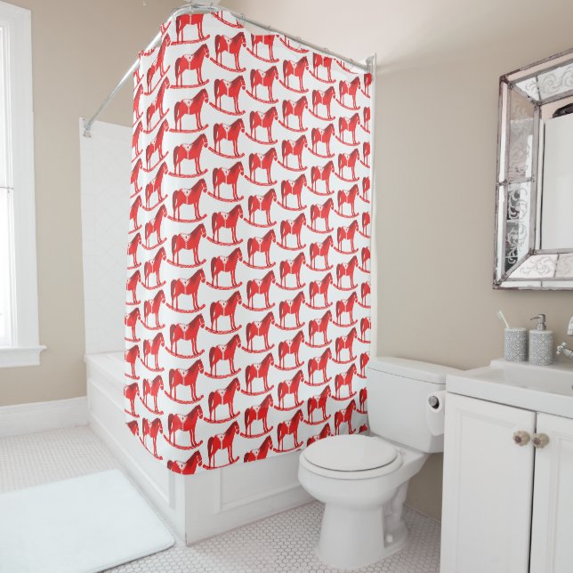 Rideaux De Douche Scandinave Noël Cheval Rocking Motif (En situation)