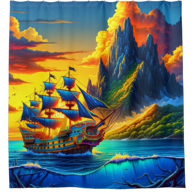 Rideaux De Douche Scène Artsy Ship (Devant)