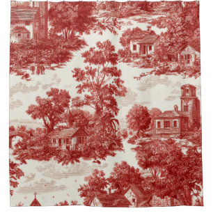 Rideaux De Douche Scène de campagne en toile rouge (8)