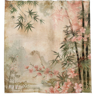 Rideaux De Douche Scène de jardin de fleurs de cerisier (1)