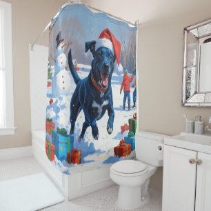 Rideaux De Douche Scène de neige festive de Noël Blue Heeler