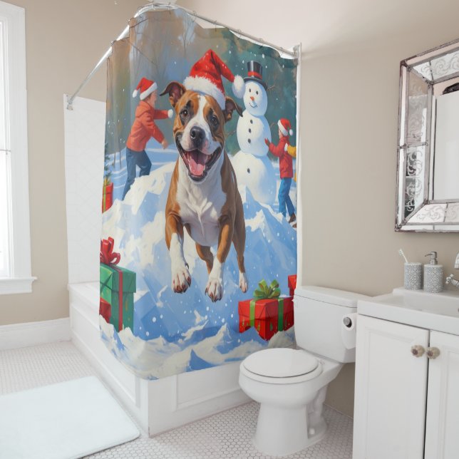 Rideaux De Douche Scène de Noël de Bull Terrier (En situation)