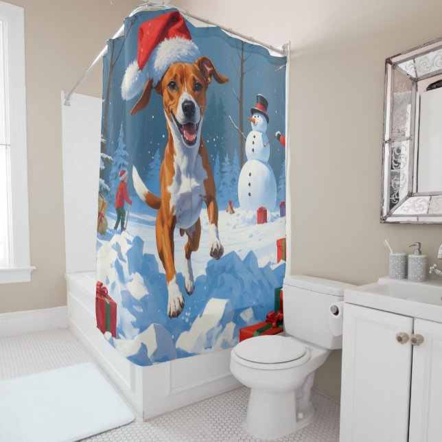 Rideaux De Douche Scène de Noël du Festival Basenji (En situation)