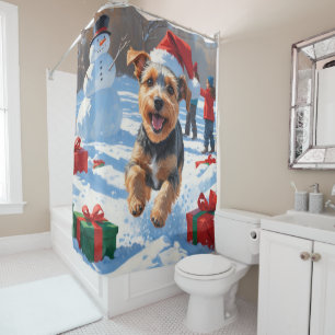 Rideaux De Douche Scène de Noël festive de Biewer Terrier enneigée