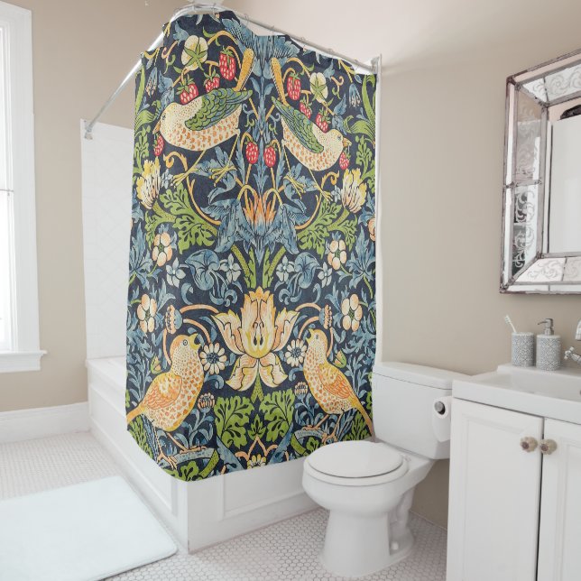 Rideaux De Douche Schéma floral William Morris Strawberry Thief (En situation)