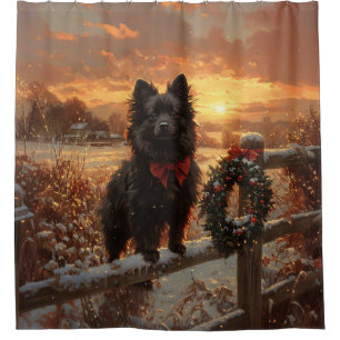Rideaux De Douche Schipperke Chien Russe coucher de soleil hivernal