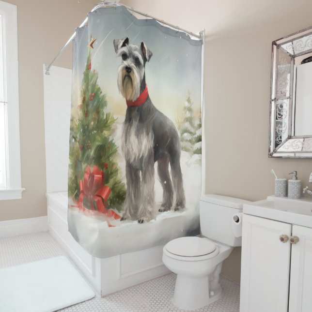 Rideaux De Douche Schnauzer Chien à Noël de neige (En situation)