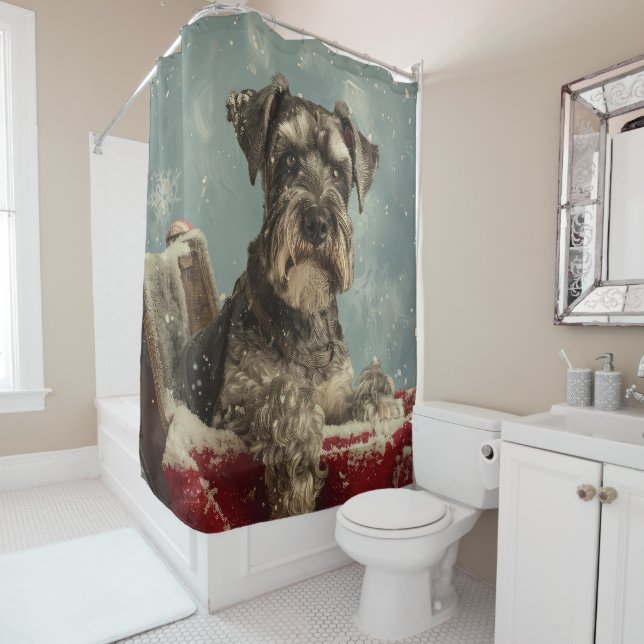 Rideaux De Douche Schnauzer Chien Festif de Noël (En situation)