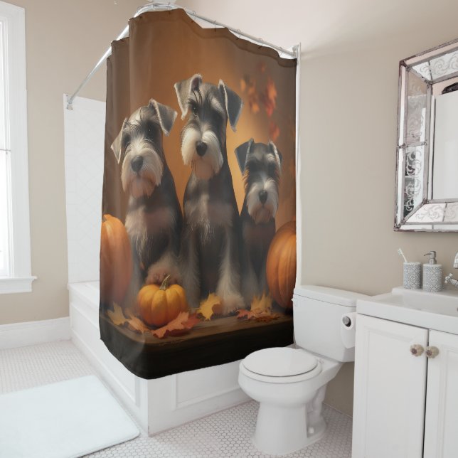 Rideaux De Douche Schnauzer Chiot Automne Citrouille de plaisir (En situation)