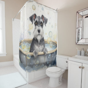 Rideaux De Douche Schnauzer Dans La Baignoire Aquarelle Chien Art