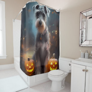 Rideaux De Douche Schnauzer Halloween avec citrouilles effrayant