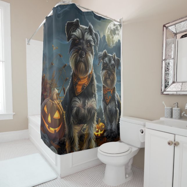 Rideaux De Douche Schnauzer Halloween Éffrayant (En situation)