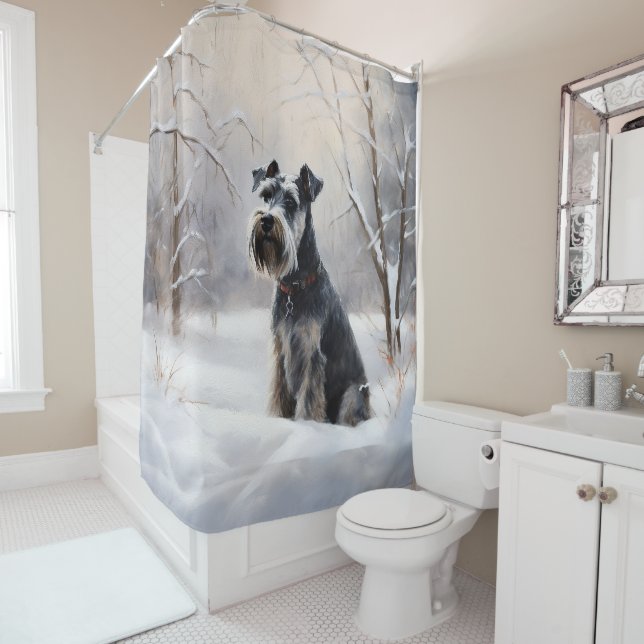 Rideaux De Douche Schnauzer Miniature Laisser neiger Noël (En situation)