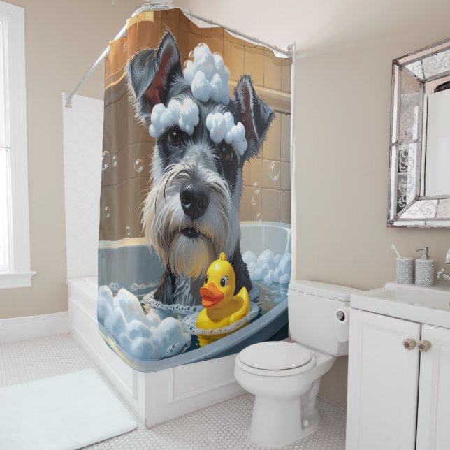 Rideaux De Douche Schnauzer Sloppy Sleepy Cute Funny (En situation)
