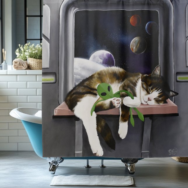 Rideaux De Douche Sci-Fi Cute Chat (Créateur téléchargé)