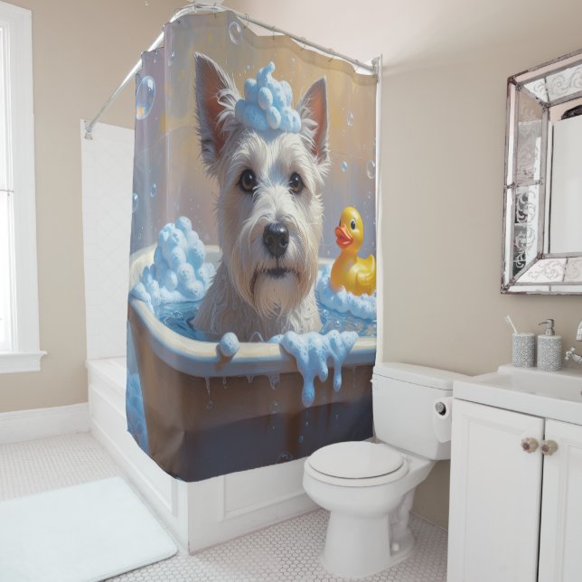 Rideaux De Douche Scottish Terrier Sloppy Sleepy mignon drôle (En situation)