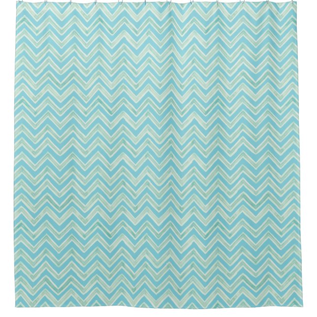 Rideaux De Douche Sea Blue Beach Aquarelle Chevron Motif rayé (Devant)