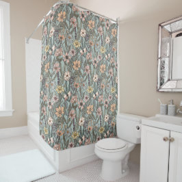 Rideaux De Douche Seafoam Pink Yellow Retro Wildflower