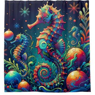 Rideaux De Douche "Seahorse Christmas Wonderland"