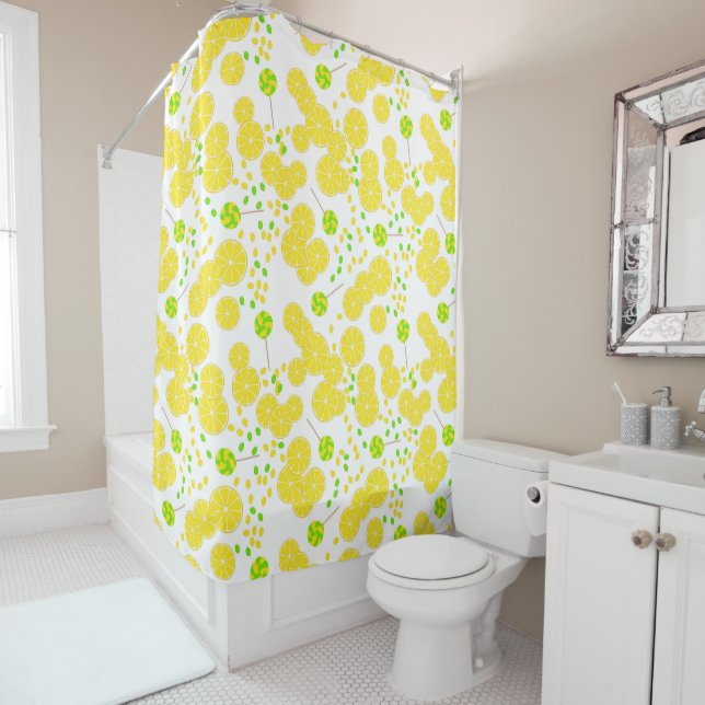 Rideaux De Douche Seamless bright lemon slices candy lollipops (En situation)