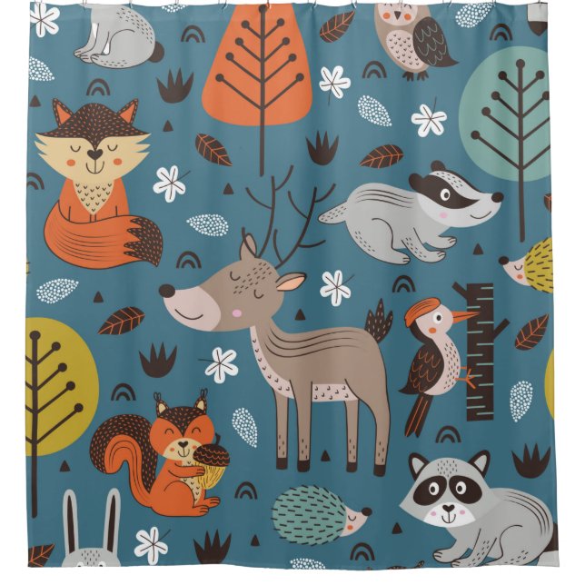 Rideaux De Douche Seamless pattern with forest animals on blue backg (Devant)