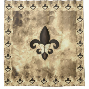 Rideaux De Douche Sepia Butterfleur   Tan Butterfly sur Fleur de Lis