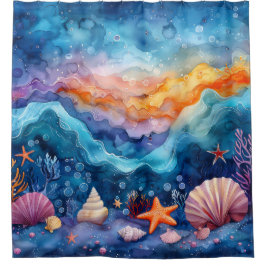 Rideaux De Douche "Serenade océanique d'aquarelle"