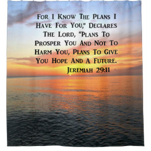 RIDEAUX DE DOUCHE SERENE SUNRISE JEREMIAH 29:11 BIBLE VERSE