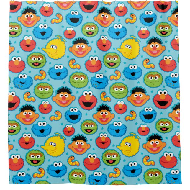 Rideaux De Douche Sesame Street Façades Motif sur Blue (Devant)