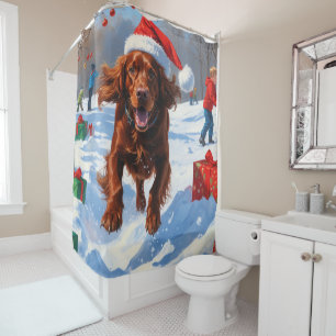Rideaux De Douche Setter Rouge Irlandais Courant dans la Neige avec