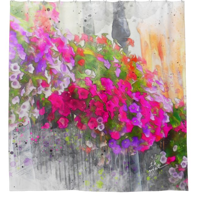 Rideaux De Douche Shabby Chic Aquarelle Florale Photo Moderne (Devant)