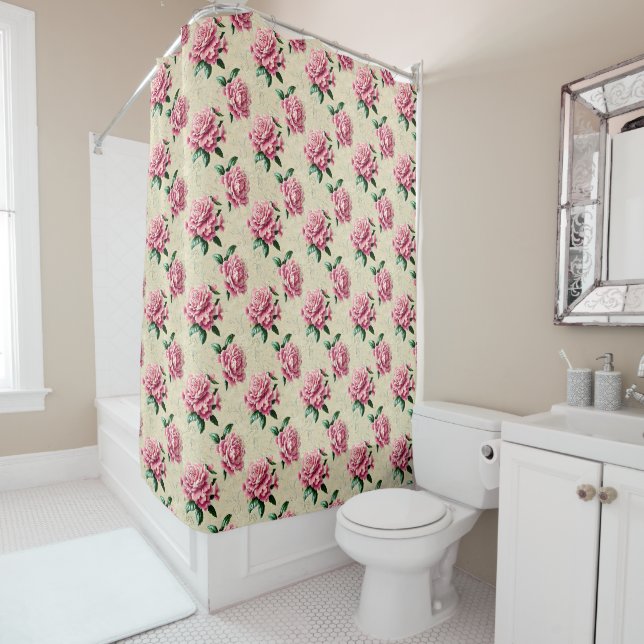Rideaux De Douche Shabby Chic Gardenias Rose (En situation)