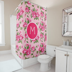 Rideaux De Douche Shabby Chic Monogramme Rose Roses Bain