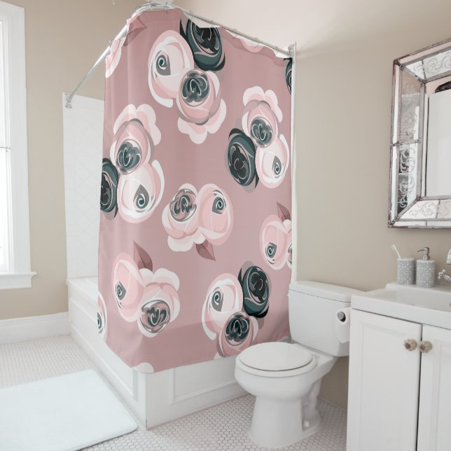 Rideaux De Douche Shabby Chic Rose & Noir Roses Élégant (En situation)