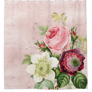 Rideaux De Douche Shabby Chic Roses d'antiquités sur Blush