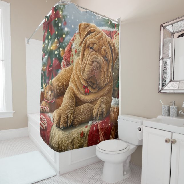 Rideaux De Douche Shar Pei Chien Festif de Noël (En situation)