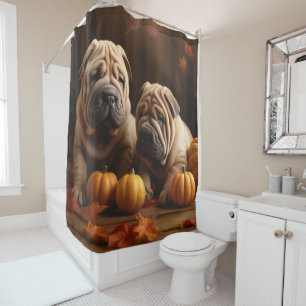 Rideaux De Douche Shar Pei Chiot Automne Citrouille de plaisir
