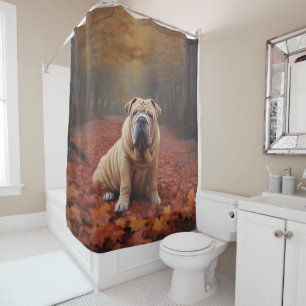 Rideaux De Douche Shar Pei dans l'automne Feuilles automne Inspire